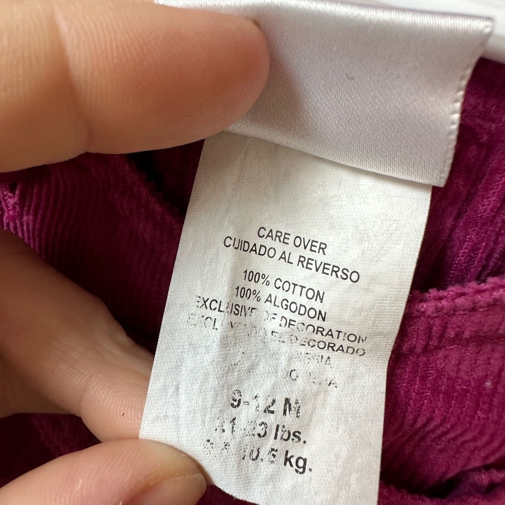 Vintage Carters Magenta ‘La Fleur’ Corduroy Overalls (Size 9-12 Months) - Picture 4 of 6
